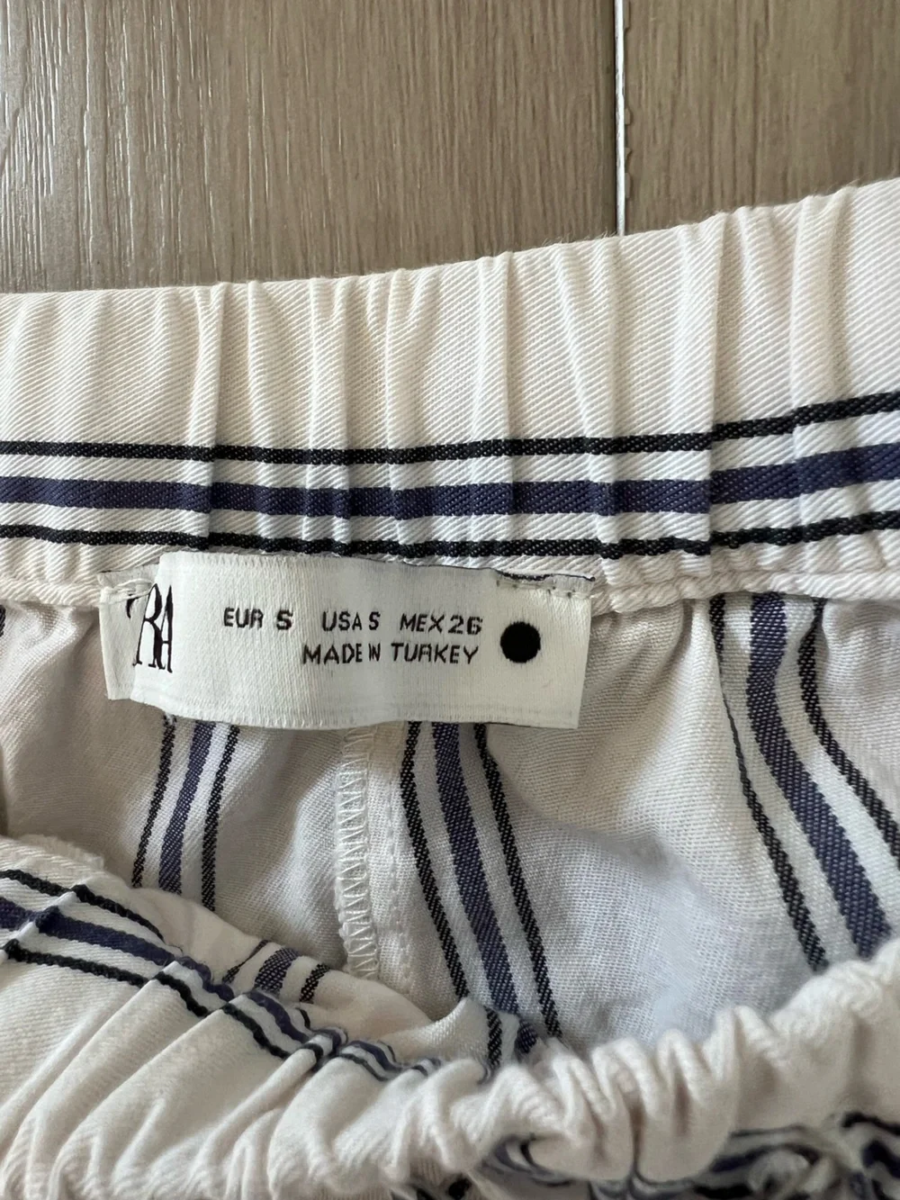 ZARA White Navy and Black Striped Wide Leg Pants High Rise Elastic Waist Flowy